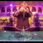 An up-close shot of Tom Frank performing the linking rings in 2015 at the Magic Castle’s Library Bar